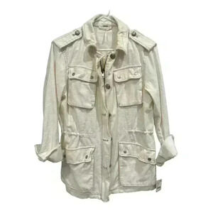Free People Military Button and Zip Up Winter Jacket in Ivory, Size SP, NWT